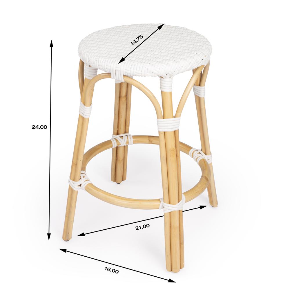 Tobias Rattan Round 24" Counter Stool, Glossy White. Picture 6