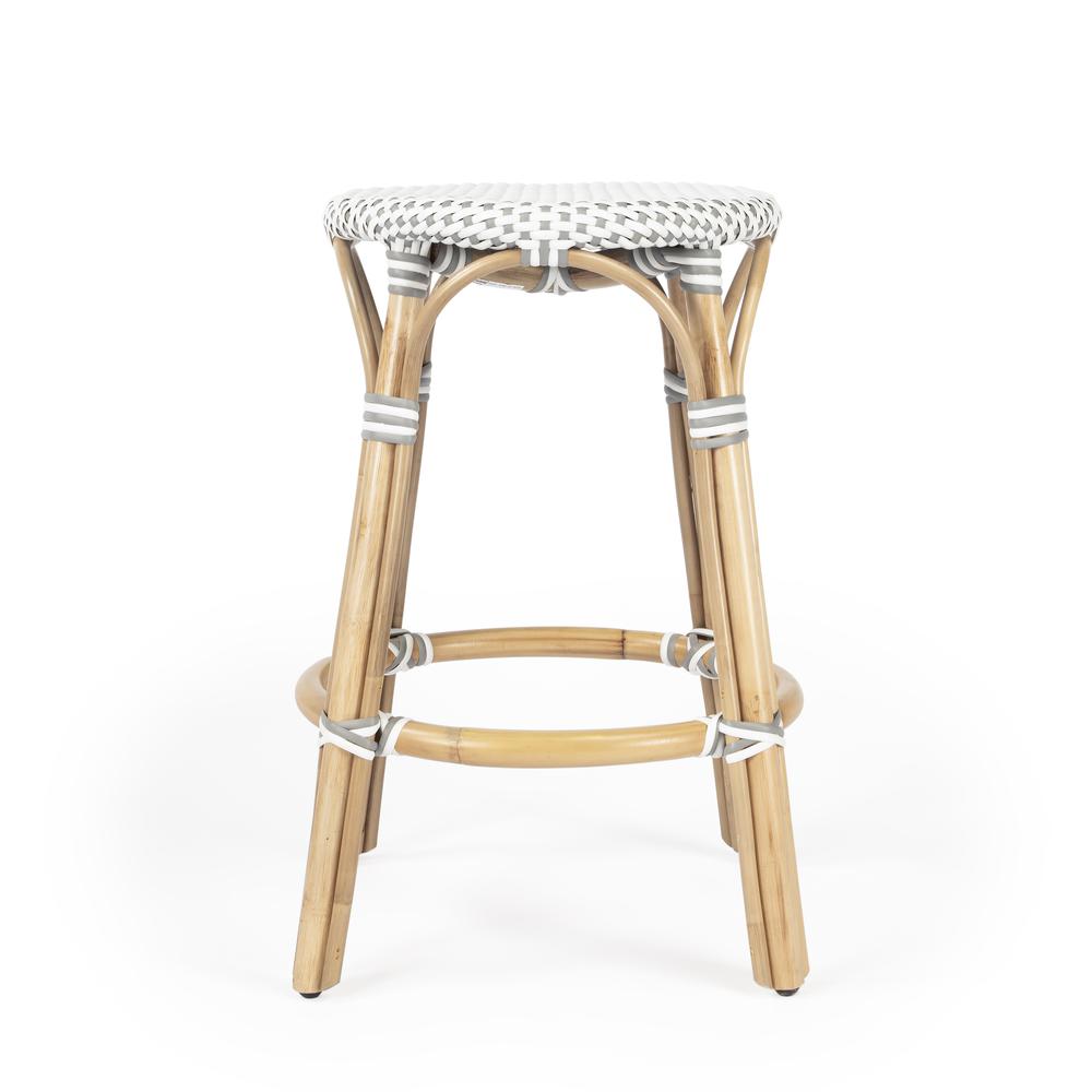Tobias Rattan Round 24" Counter Stool, White and Gray Dot. Picture 3