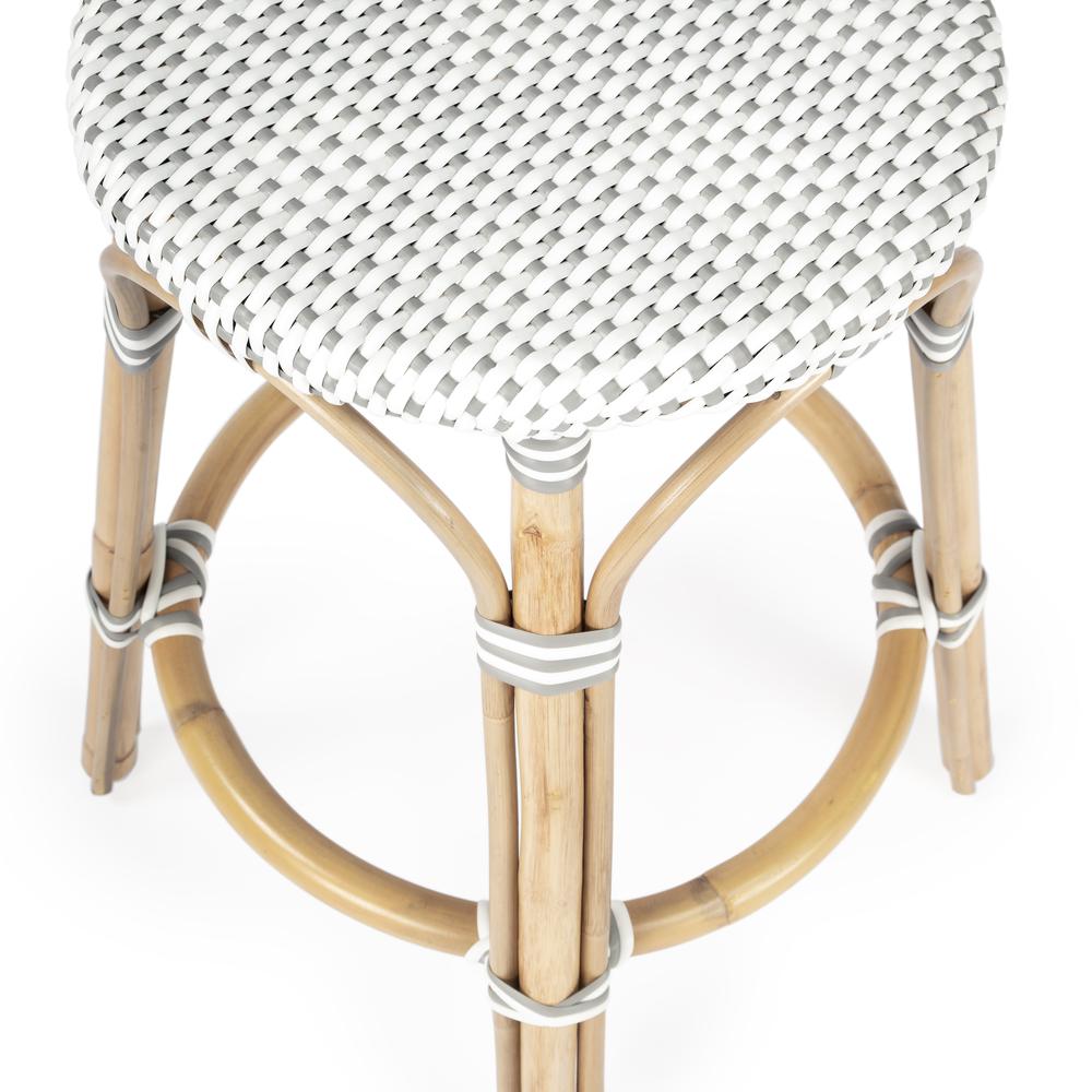 Tobias Rattan Round 24" Counter Stool, White and Gray Dot. Picture 4