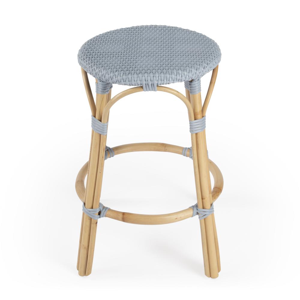 Tobias Rattan Round 24" Counter Stool, Baby Blue. Picture 2