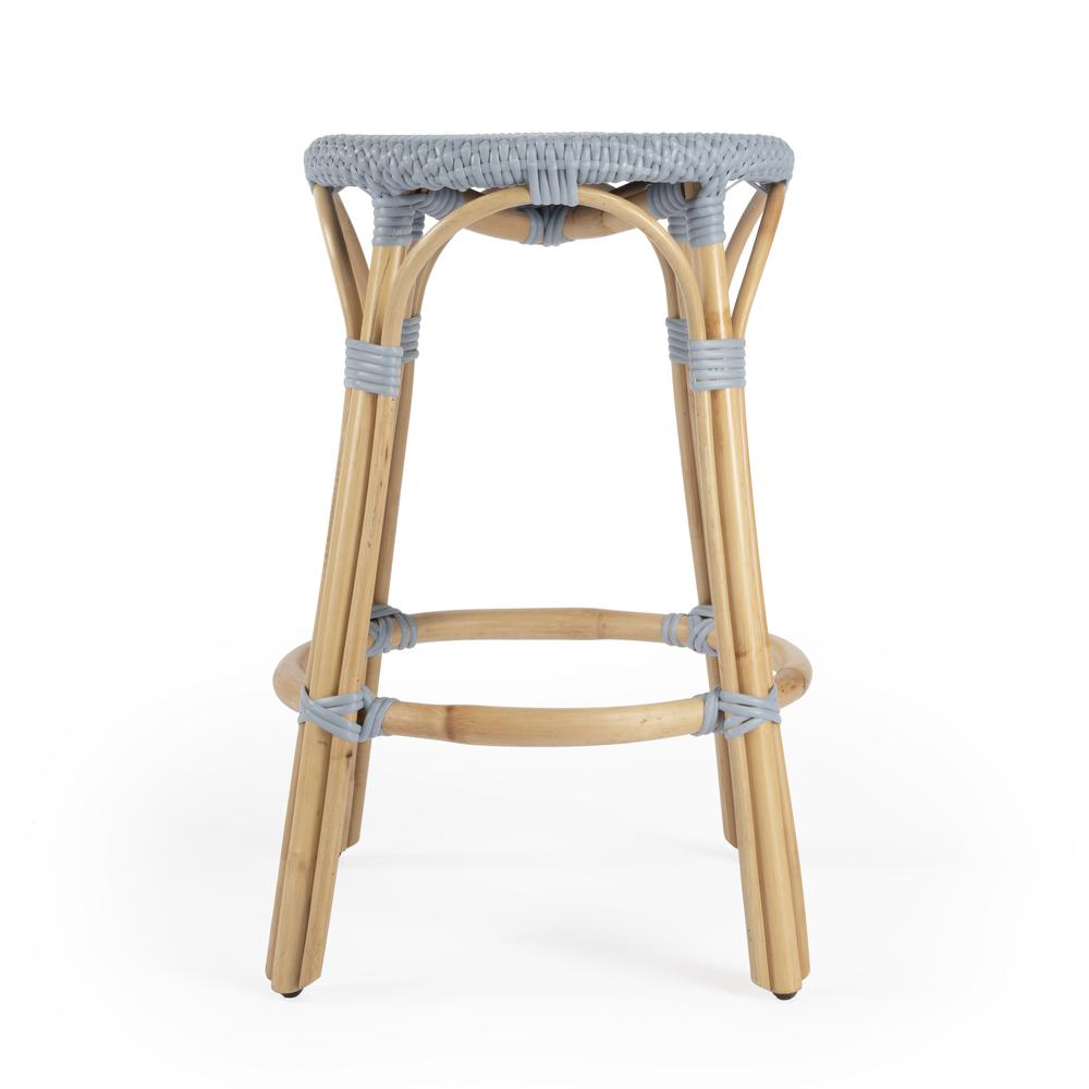 Tobias Rattan Round 24" Counter Stool, Baby Blue. Picture 3
