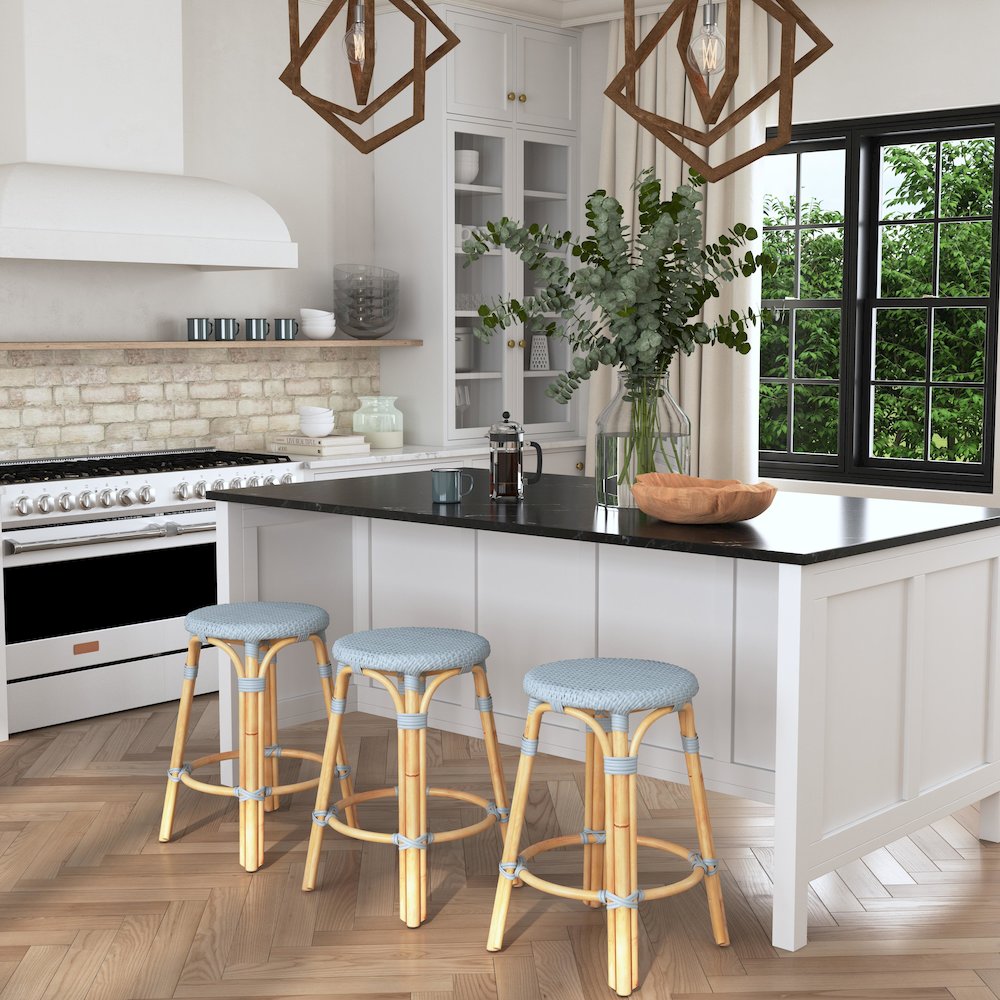 Tobias Rattan Round 24" Counter Stool, Baby Blue. Picture 8