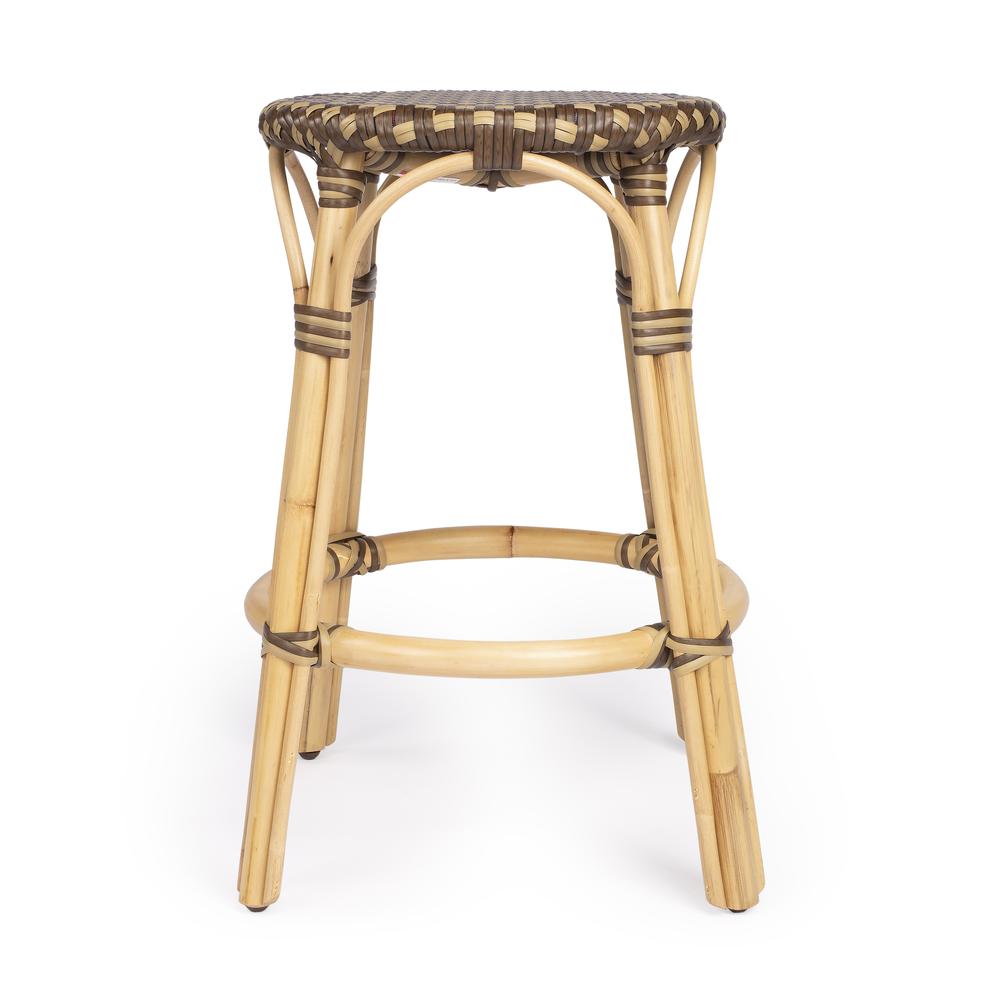 Tobias Rattan Round 24" Counter Stool, Brown and Tan Dot. Picture 4