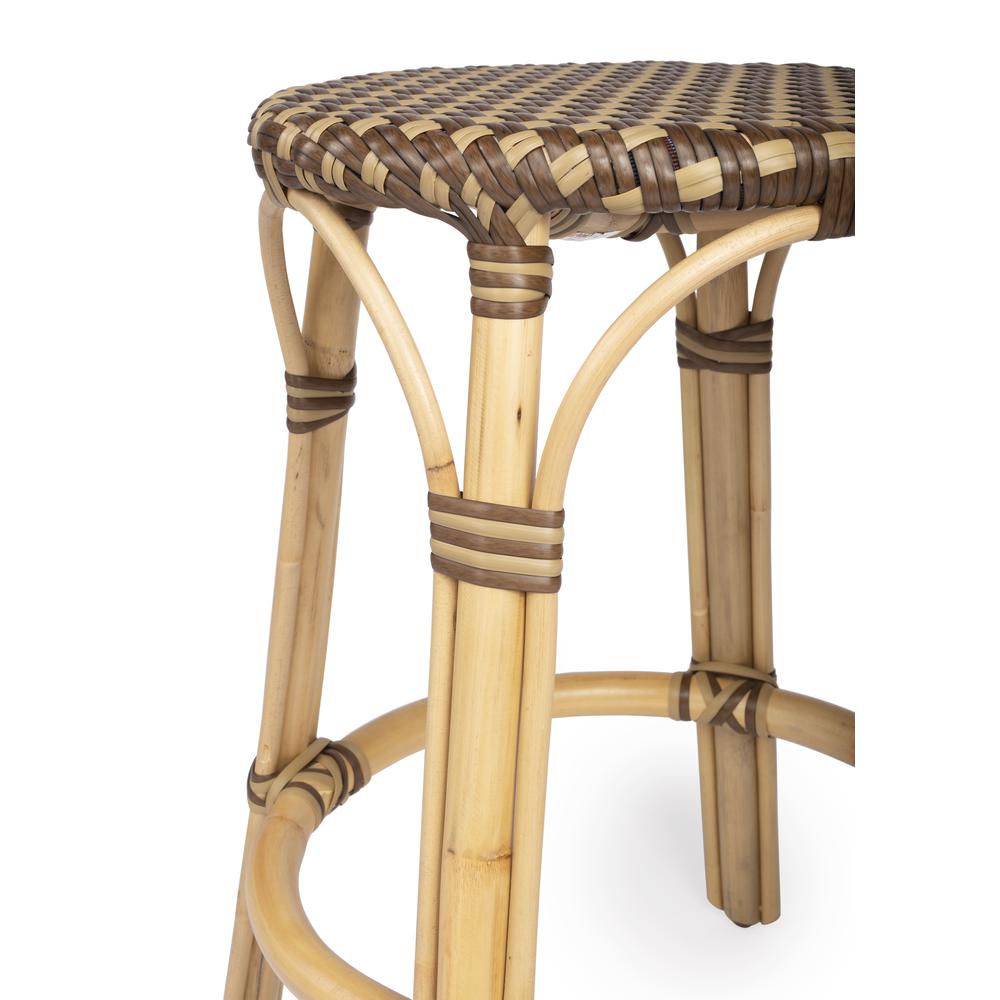 Tobias Rattan Round 24" Counter Stool, Brown and Tan Dot. Picture 5