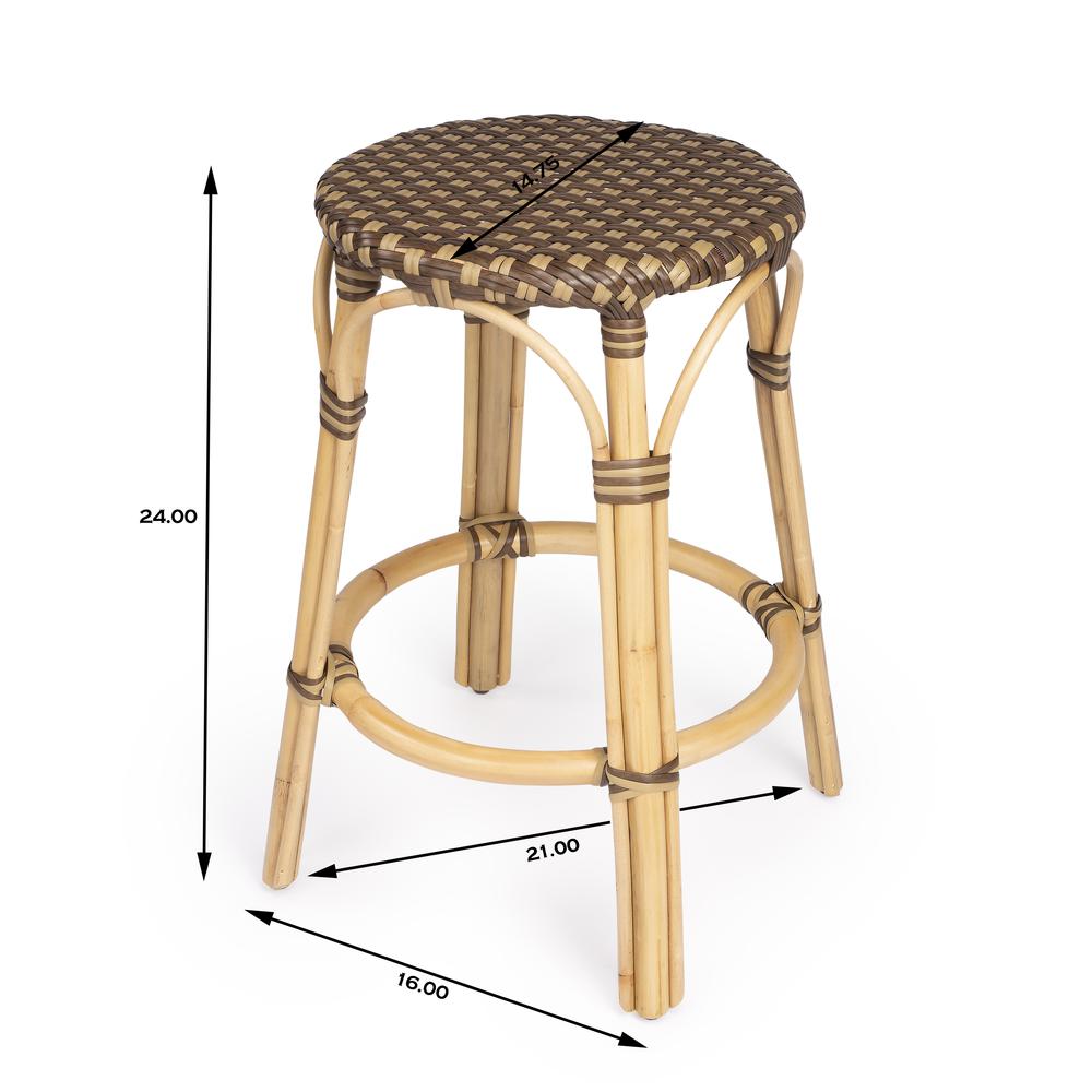 Tobias Rattan Round 24" Counter Stool, Brown and Tan Dot. Picture 7