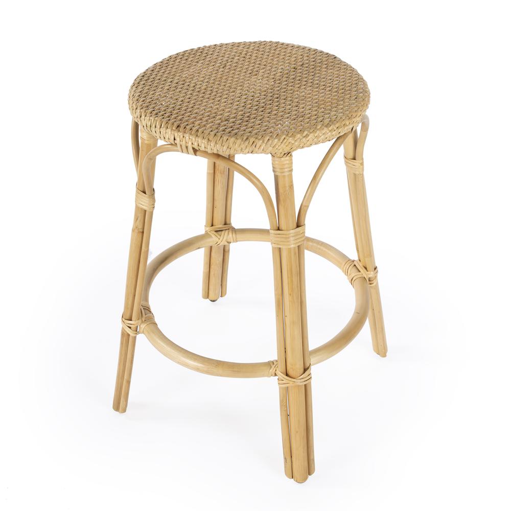 Tobias Rattan Round 24" Counter Stool, Natural. Picture 1