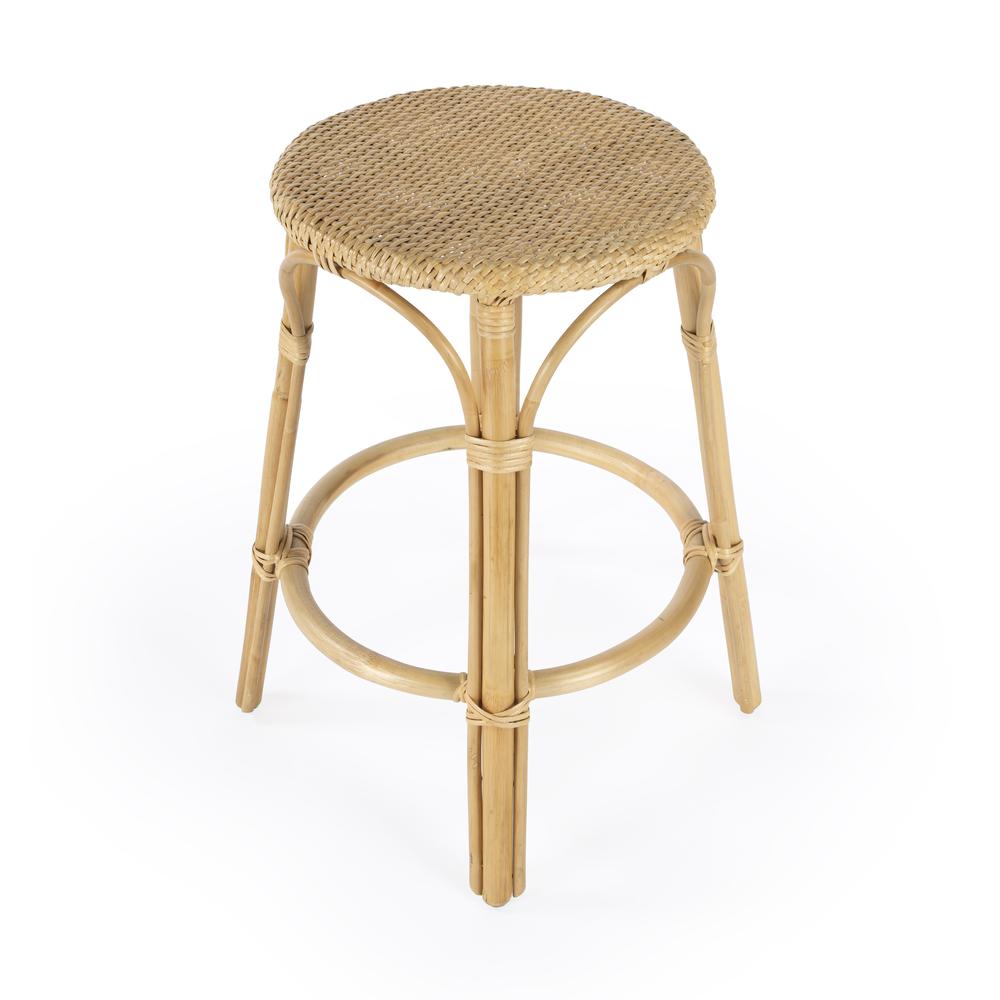 Tobias Rattan Round 24" Counter Stool, Natural. Picture 4
