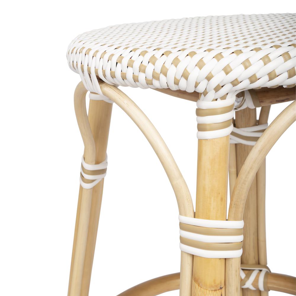 Tobias Rattan Round 24" Counter Stool, White and Tan Dot. Picture 5