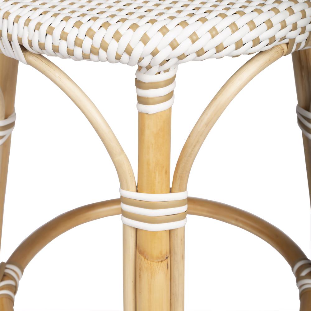 Tobias Rattan Round 24" Counter Stool, White and Tan Dot. Picture 6