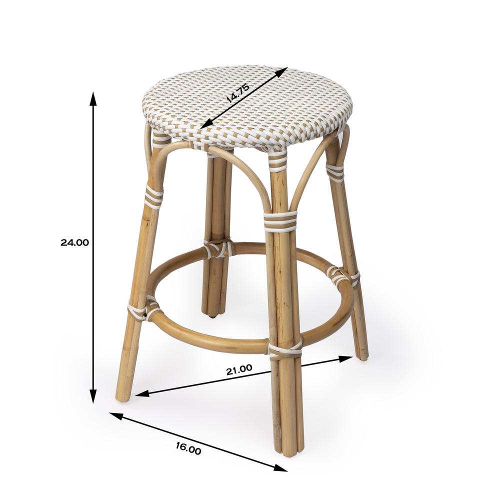 Tobias Rattan Round 24" Counter Stool, White and Tan Dot. Picture 7