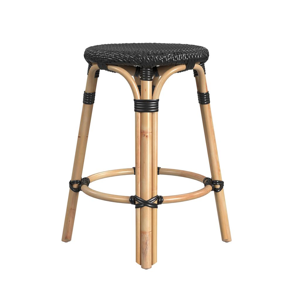 Tobias Rattan Round 24" Counter Stool, Black. Picture 3