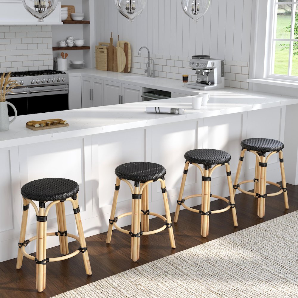 Tobias Rattan Round 24" Counter Stool, Black. Picture 6