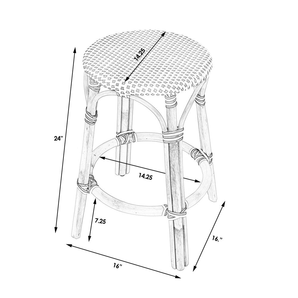 Tobias Rattan Round 24" Counter Stool, White and Green Dot. Picture 5
