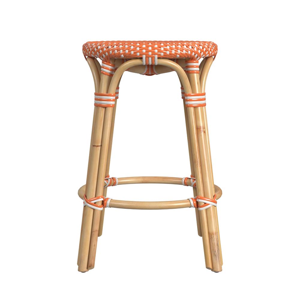 Tobias Rattan Round 24" Counter Stool, Orange and White Dot. Picture 3