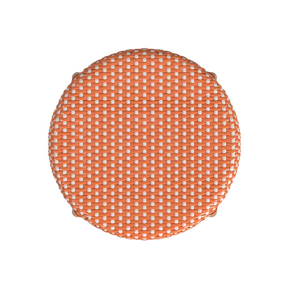 Tobias Rattan Round 24" Counter Stool, Orange and White Dot. Picture 5