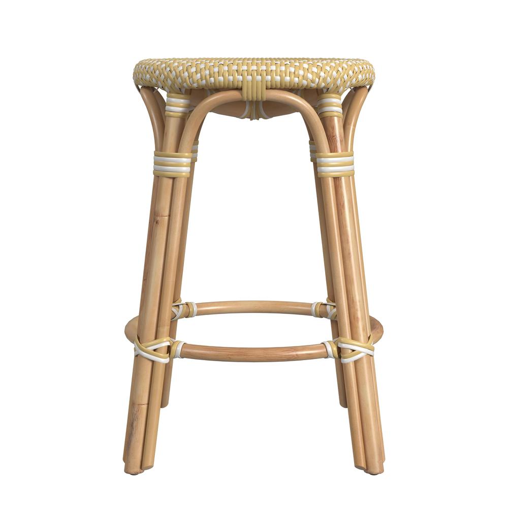 Tobias Rattan Round 24" Counter Stool, Yellow and White Dot. Picture 4