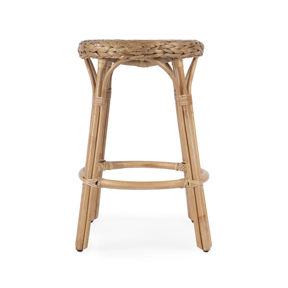 Tobias Rattan Round 24" Counter Stool, Light Brown. Picture 2