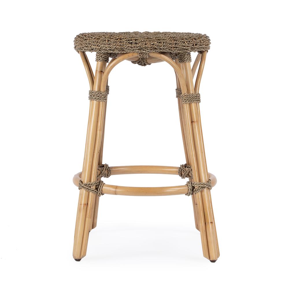 Tobias Rattan Round 24" Counter Stool, Light Brown. Picture 2