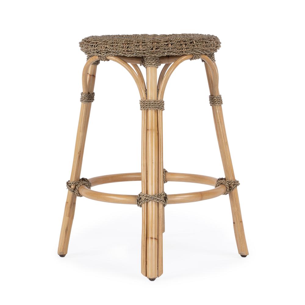 Tobias Rattan Round 24" Counter Stool, Light Brown. Picture 3