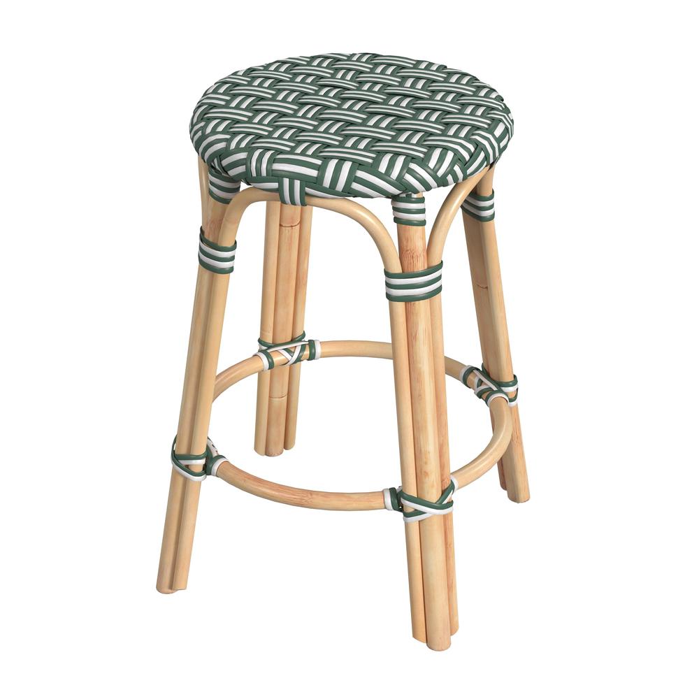 Tobias Rattan Round 24" Counter Stool, Green. Picture 1