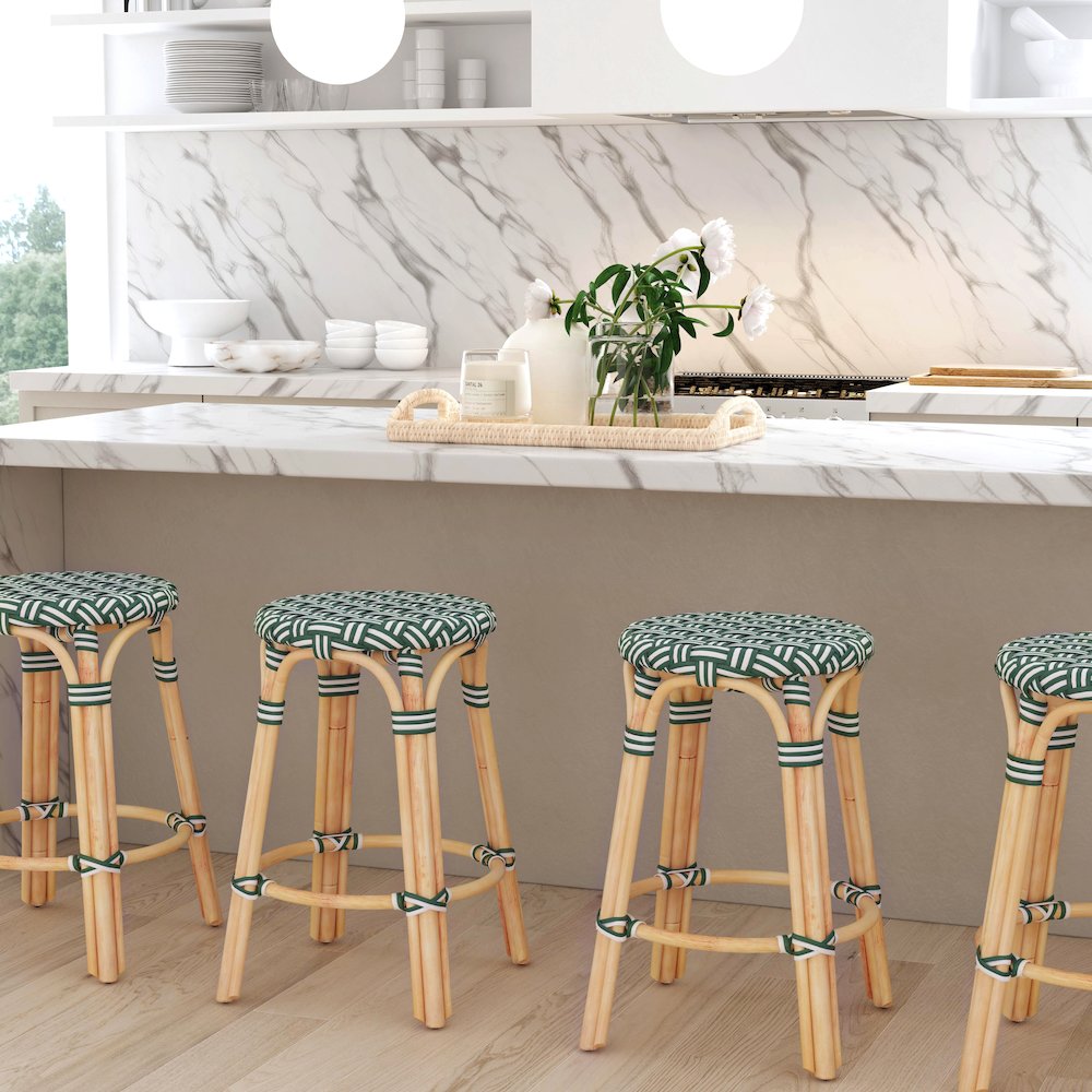 Tobias Rattan Round 24" Counter Stool, Green. Picture 6