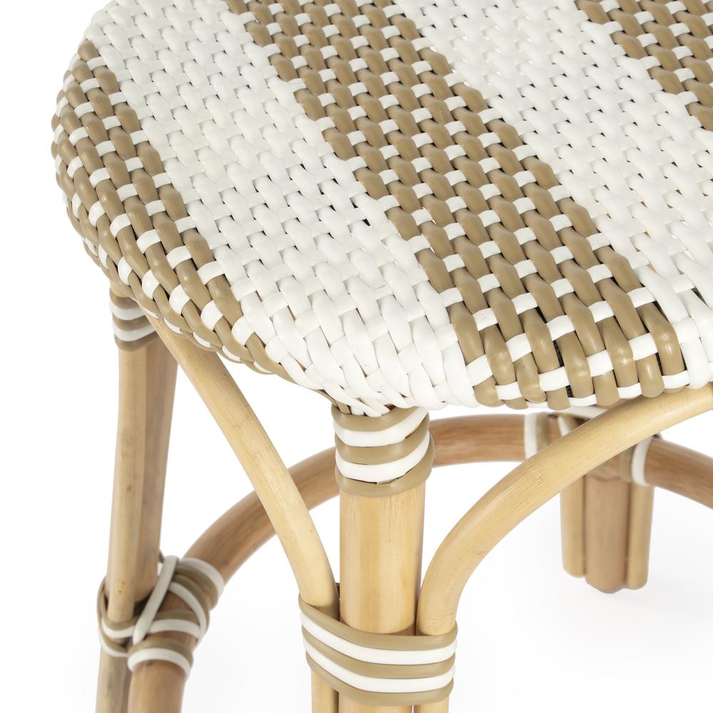Tobias Rattan Round 24" Counter Stool, Tan and White Stripe. Picture 5