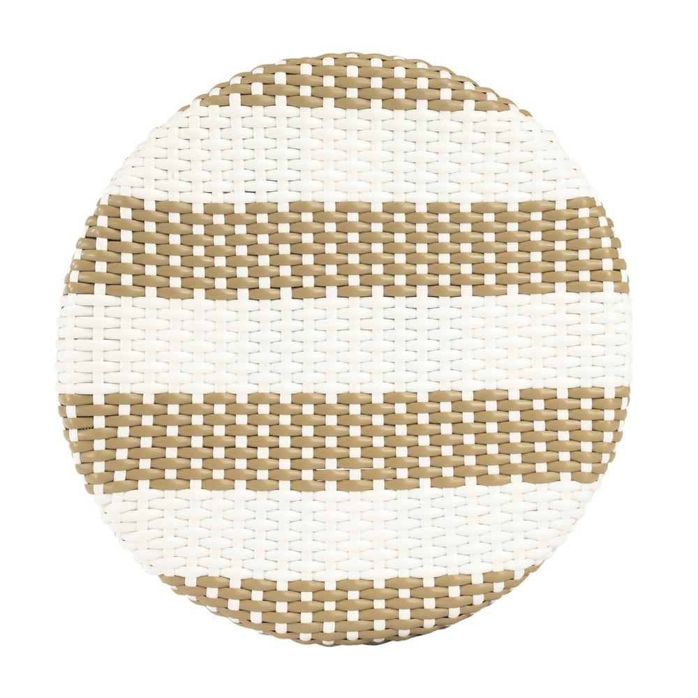 Tobias Rattan Round 24" Counter Stool, Tan and White Stripe. Picture 6