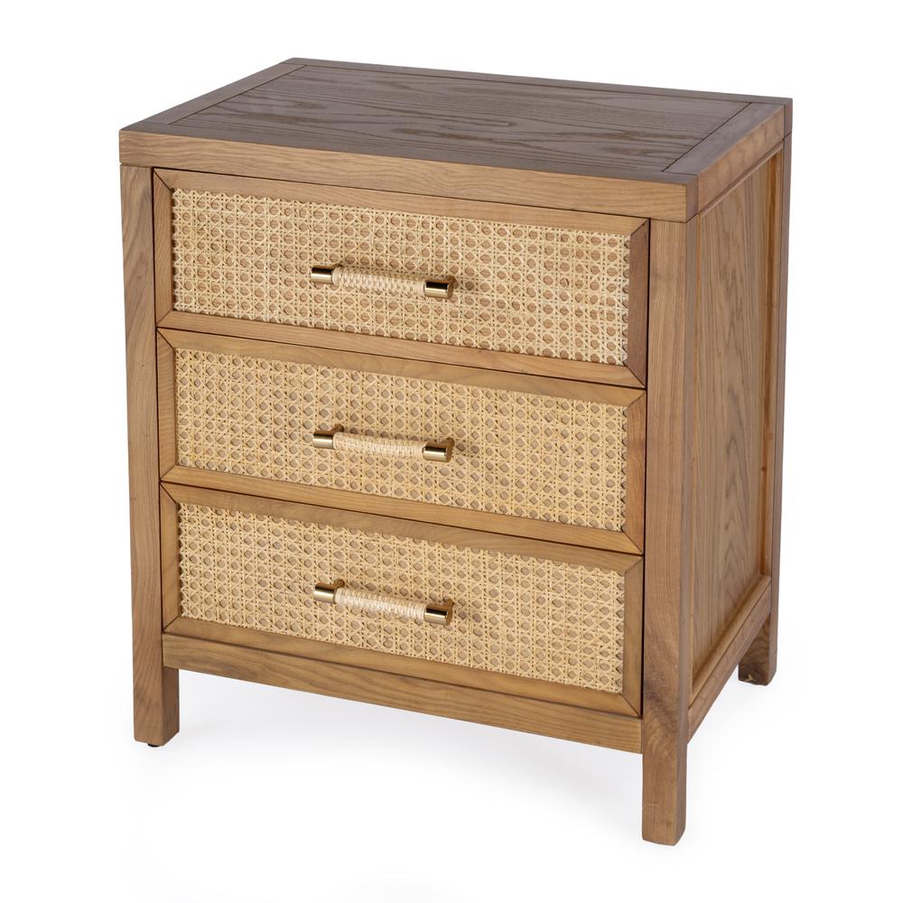 Mesa Cane and Solid Wood  3 Drawer Chest, Natural. Picture 1