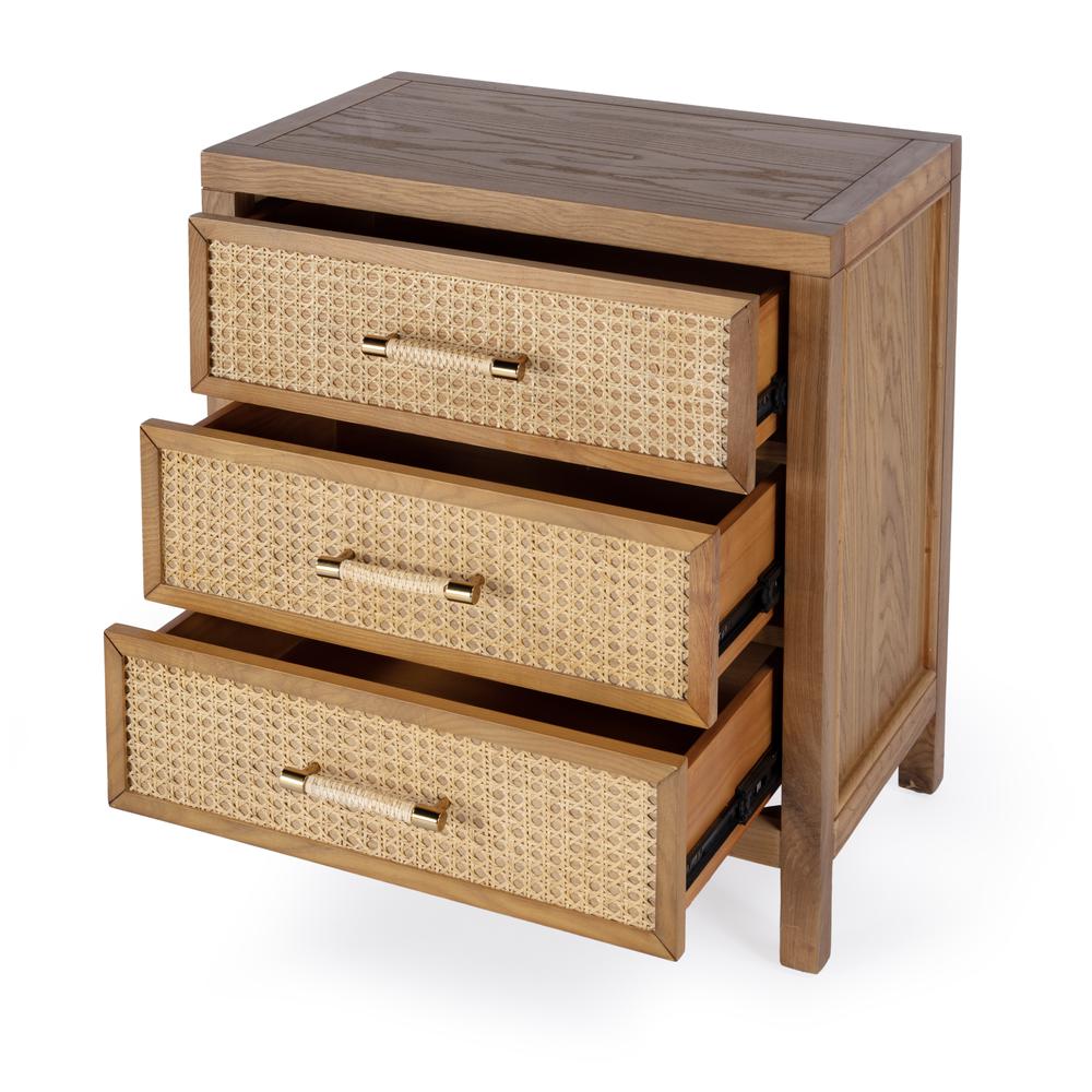 Mesa Cane and Solid Wood  3 Drawer Chest, Natural. Picture 2