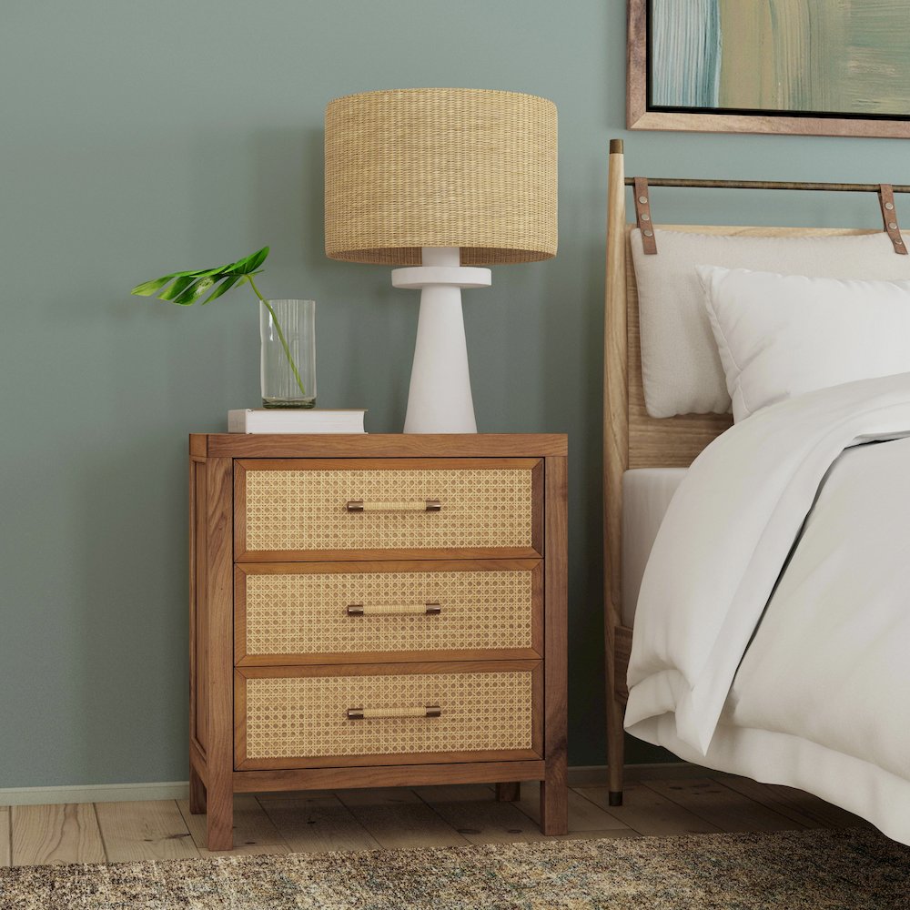 Mesa Cane and Solid Wood  3 Drawer Chest, Natural. Picture 9