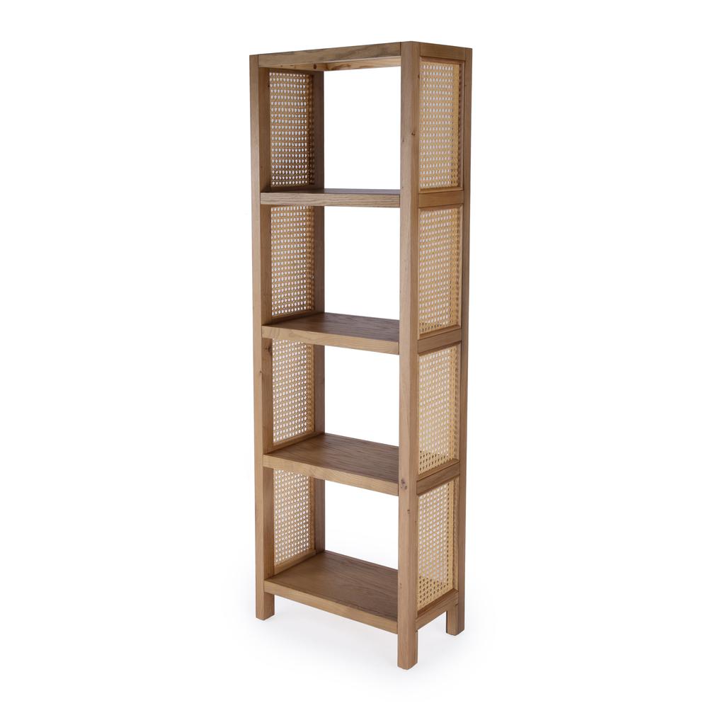 Mesa Cane and Solid Wood 4- Tier Etagere Bookcase, Natural. Picture 1