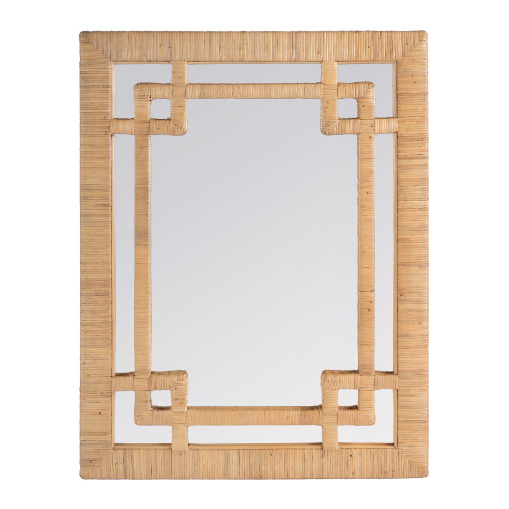 Hana Woven Rattan Wall Mirror, Light Brown. Picture 1