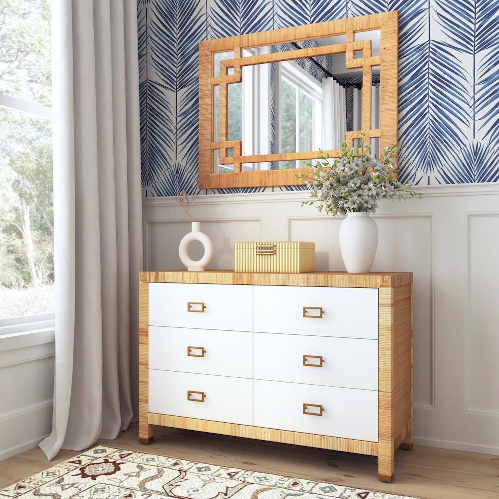 Hana Woven Rattan Wall Mirror, Light Brown. Picture 5