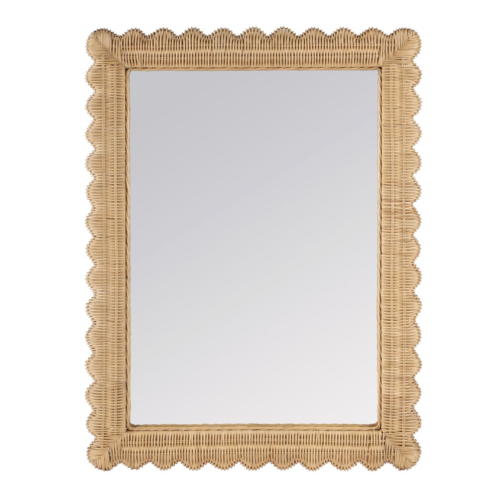 Flora Rattan Scalloped Wall Mirror, Light Brown. Picture 1