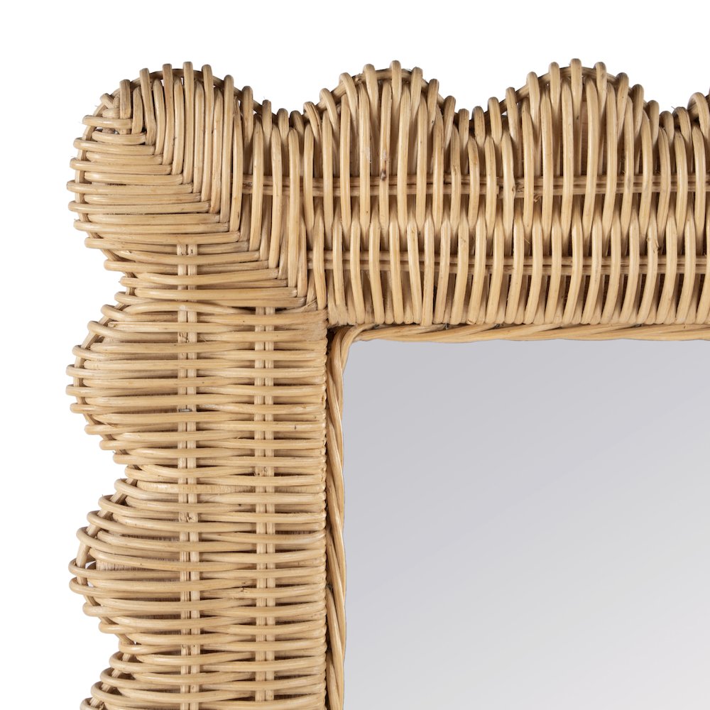 Flora Rattan Scalloped Wall Mirror, Light Brown. Picture 3