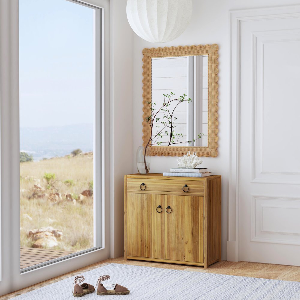 Flora Rattan Scalloped Wall Mirror, Light Brown. Picture 2