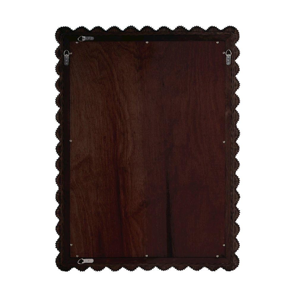 Flora 30 in. W x 40 in. H Rectangular Rattan Scalloped Edge Wall Mirror, Brown. Picture 6