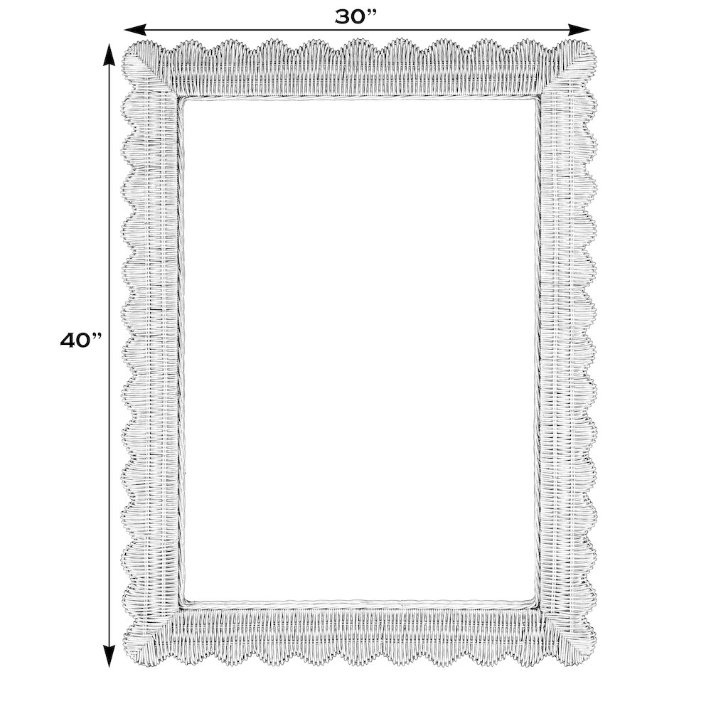 Flora 30 in. W x 40 in. H Rectangular Rattan Scalloped Edge Wall Mirror, Brown. Picture 3