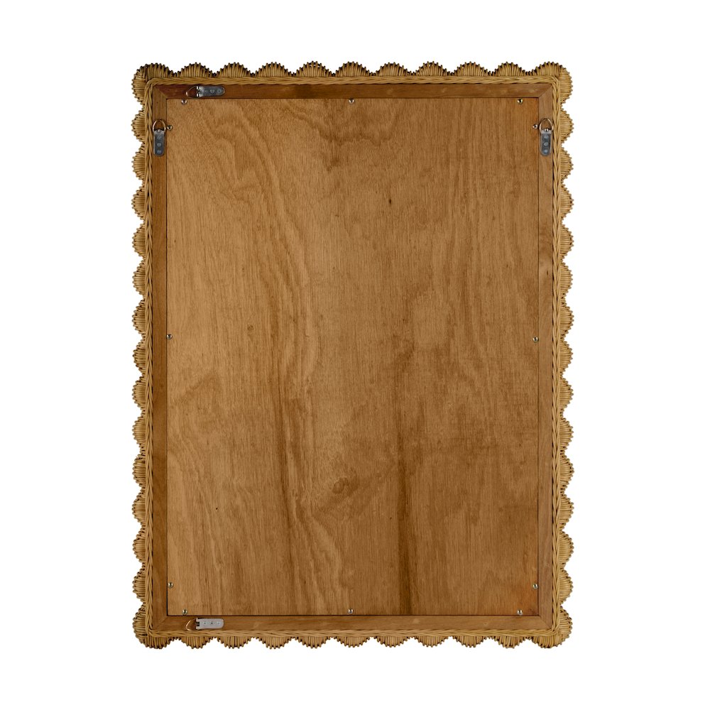 Flora 30 in. W x 40 in. H Rectangular Rattan Scalloped Edge Wall Mirror, Brown. Picture 6
