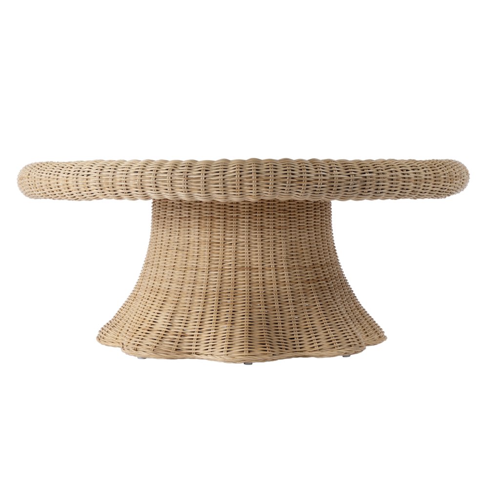 Flora  Rattan Scalloped 40" Coffee Table, Light Brown. Picture 2