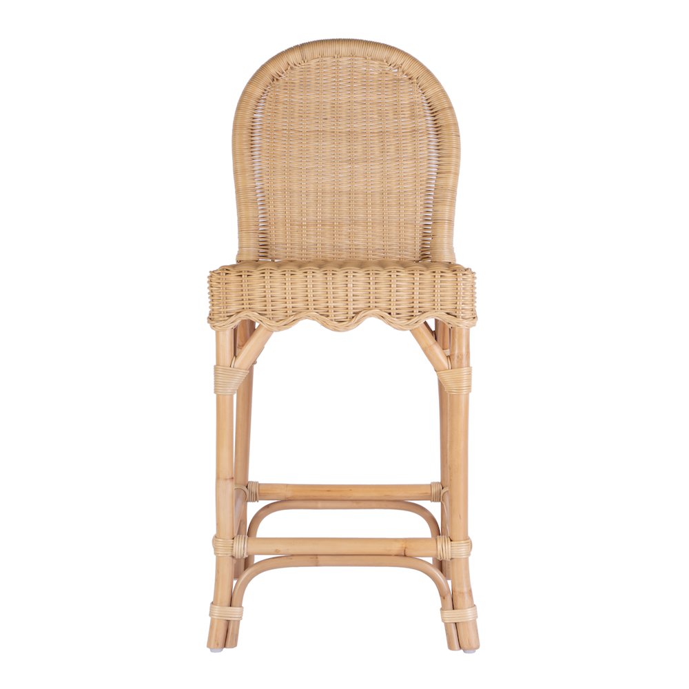 Flora Rattan 24" Scalloped Edge Counter Stool, Light Brown. Picture 3