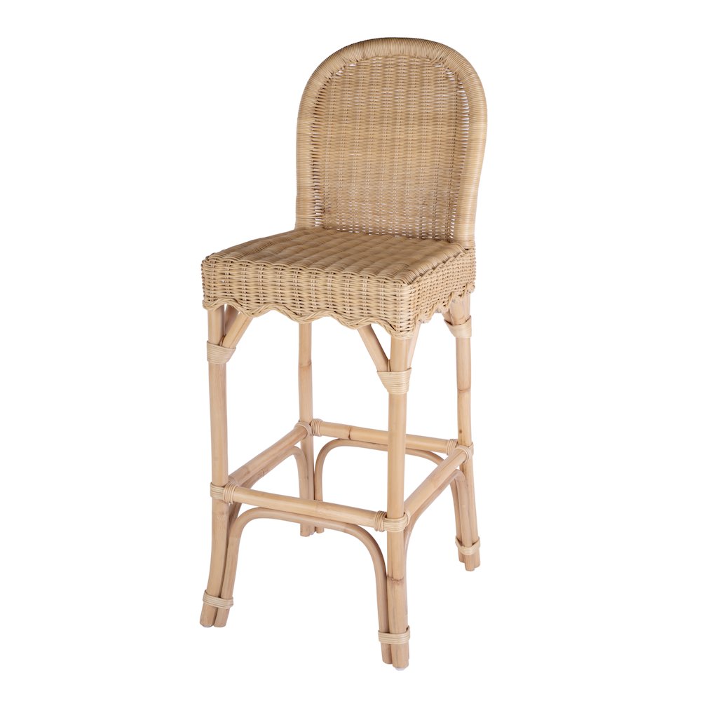 Flora Rattan 30" Scalloped Edge Bar Stool, Light Brown. Picture 1