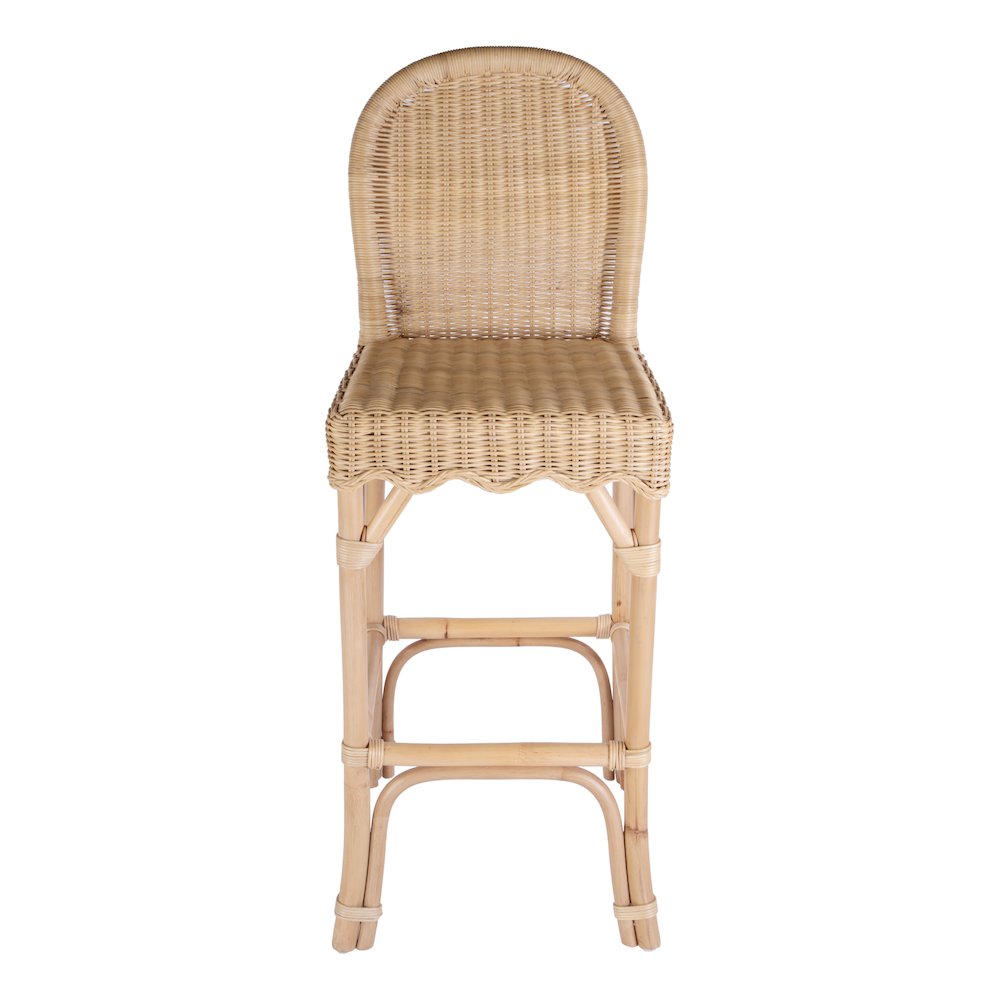 Flora Rattan 30" Scalloped Edge Bar Stool, Light Brown. Picture 2