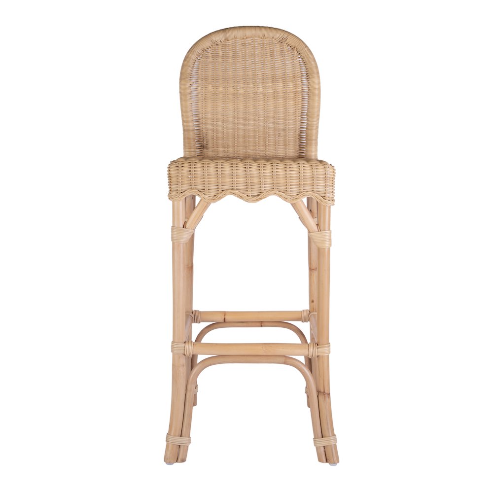 Flora Rattan 30" Scalloped Edge Bar Stool, Light Brown. Picture 3