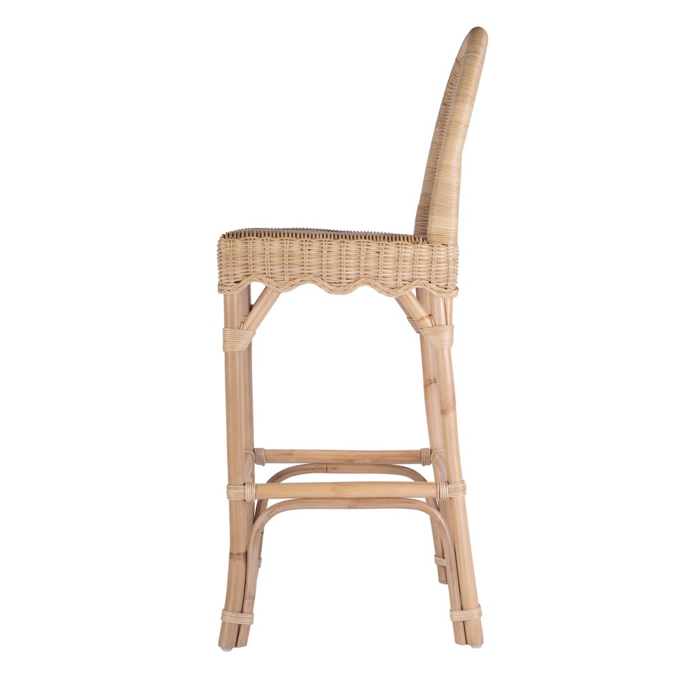 Flora Rattan 30" Scalloped Edge Bar Stool, Light Brown. Picture 4