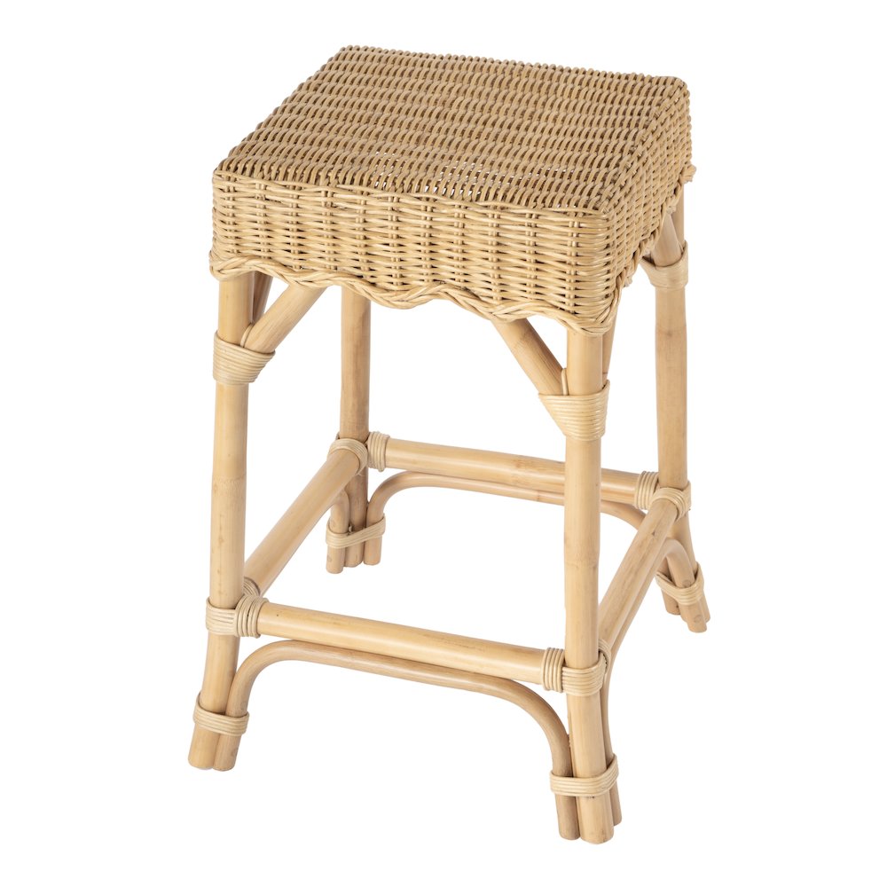 Flora Rattan Scalloped Counter stool, Light Brown. Picture 1