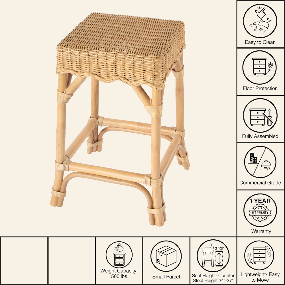 Flora Rattan Scalloped Counter stool, Light Brown. Picture 7