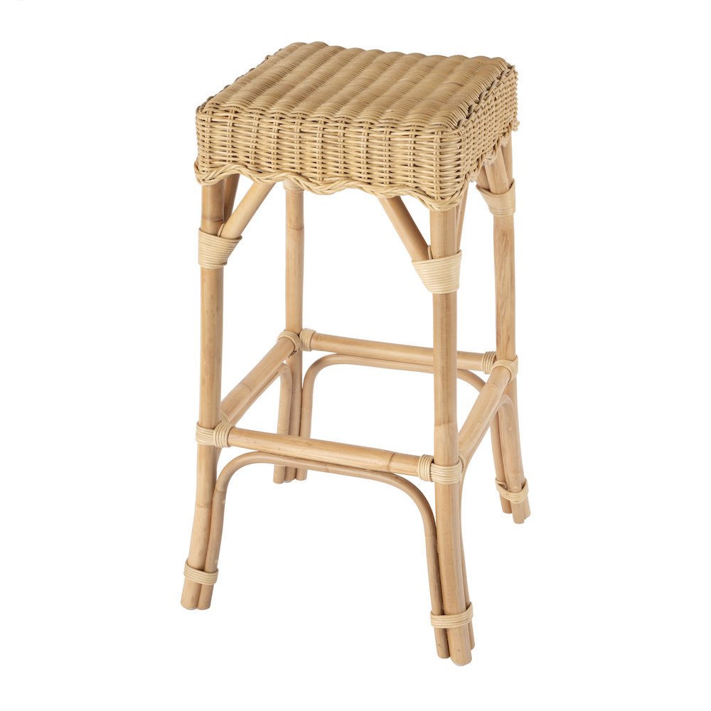 Flora Rattan Scalloped  Bar Stool, Light Brown. Picture 1