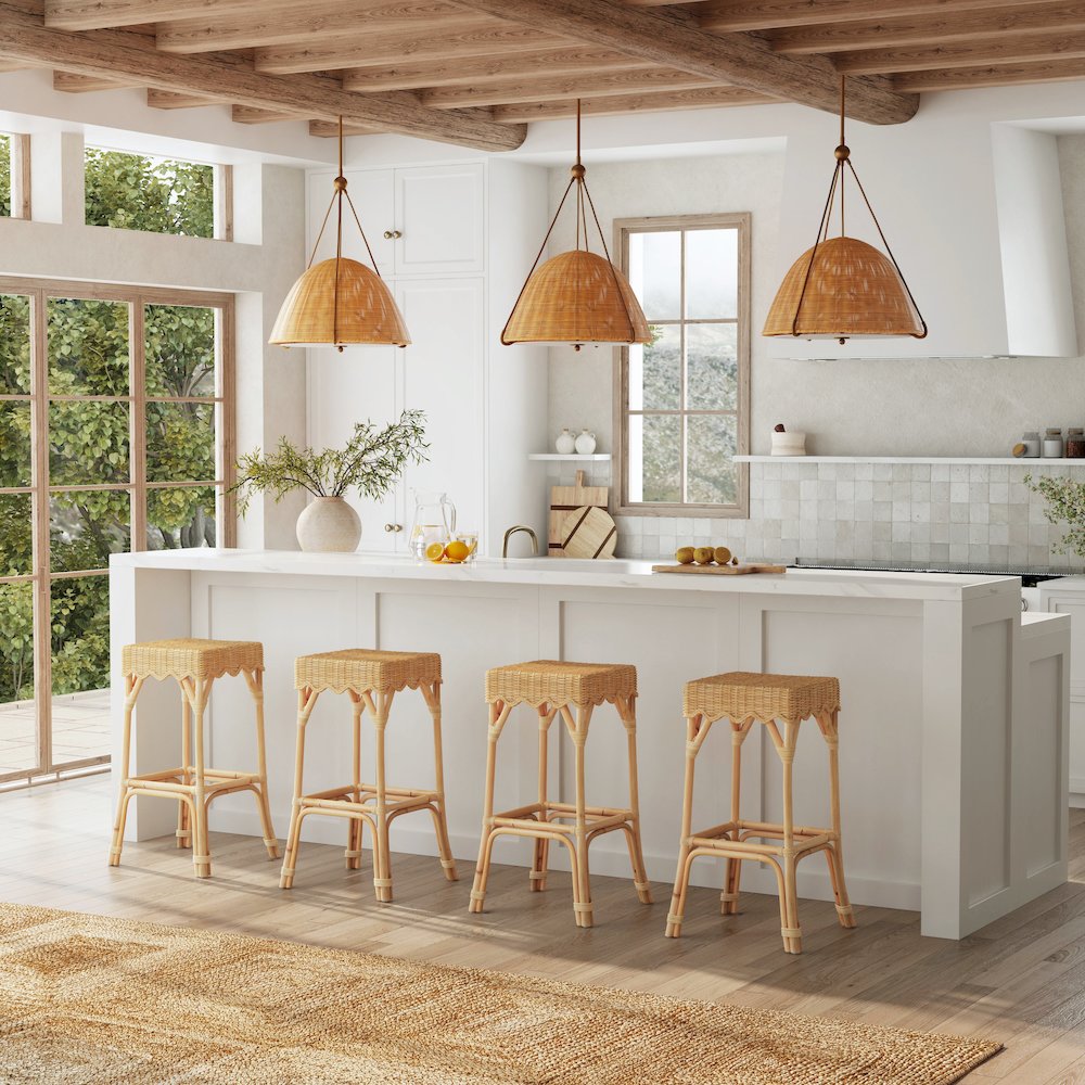 Flora Rattan Scalloped  Bar Stool, Light Brown. Picture 2