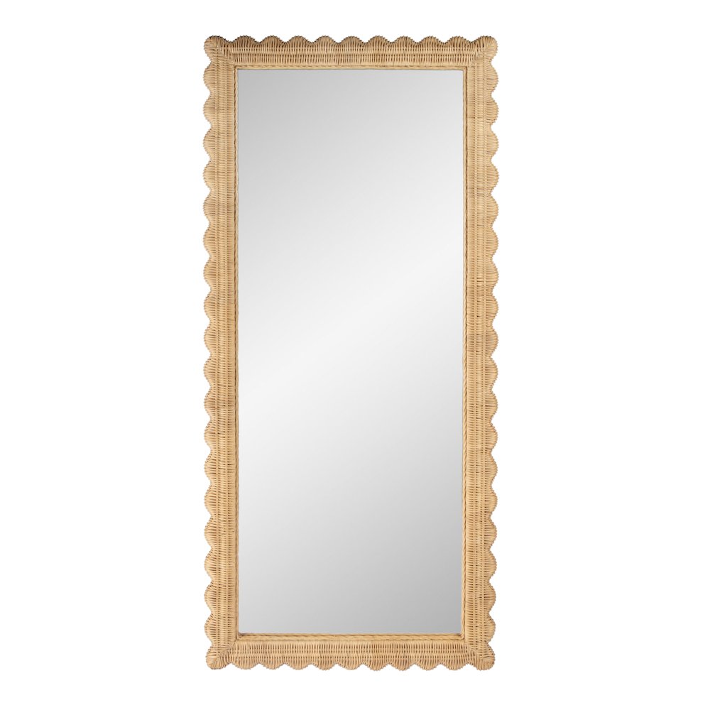 Flora Scalloped  Rattan Floor Mirror, Light Brown. Picture 1